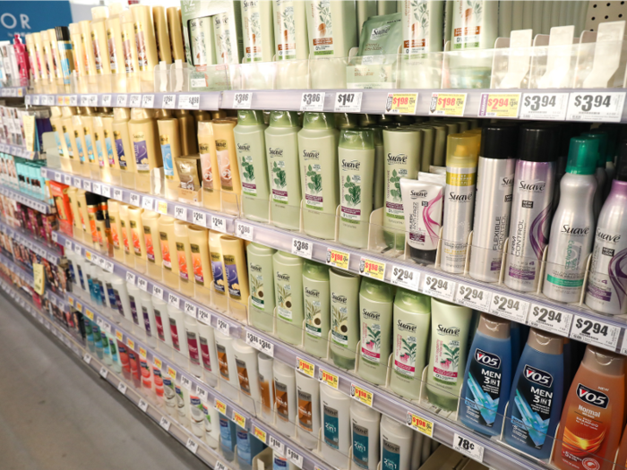 ... and rows of hair products line the walls.