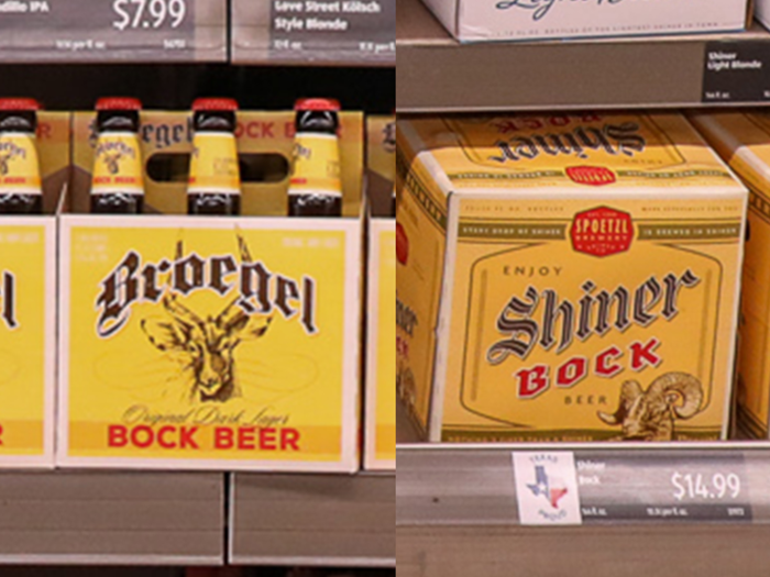 Lots of the private labeling at Aldi closely resembles some of the bigger box brand names. This Broegel Bock beer could easily be mistaken for Shiner Bock.