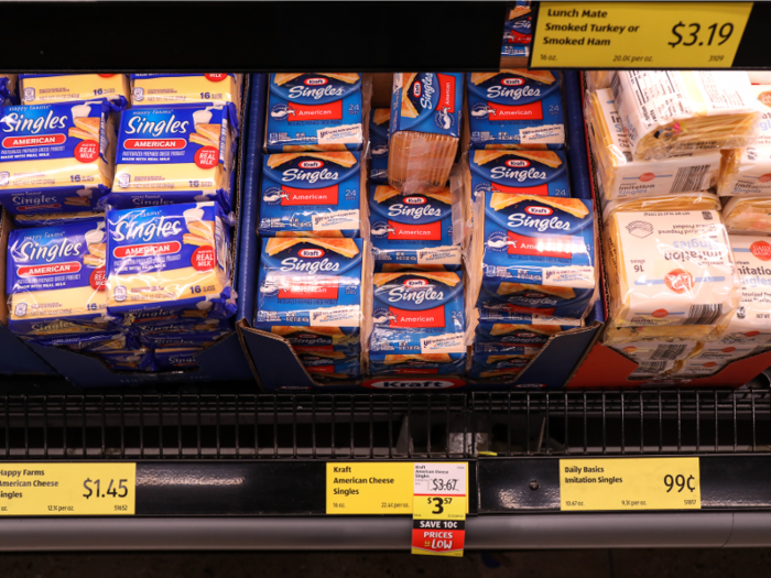 We spotted some big brand names at Aldi, like Kraft Singles cheese.