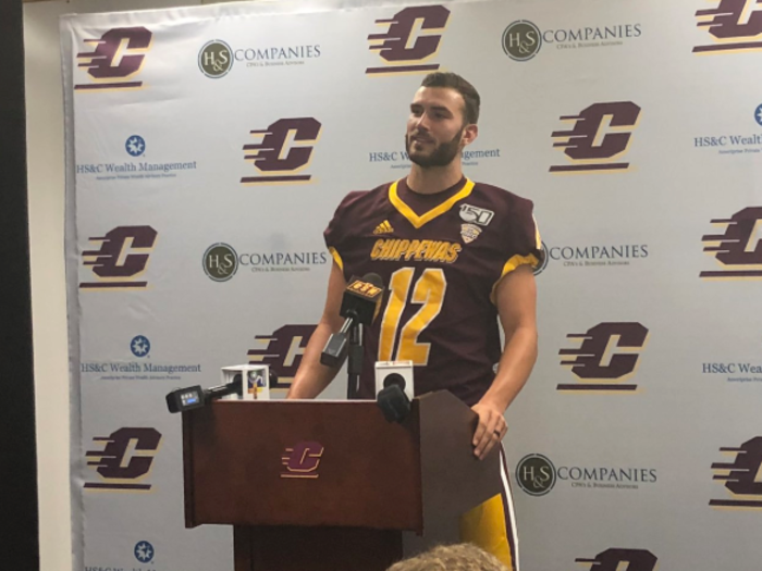 Central Michigan — Small change for the Chippewas who have changed the font on their jersey wordmark to match their logo. The Adidas logo has also shifted from the center to the side. The yellow/gold might even be lighter, but that could be the lighting.