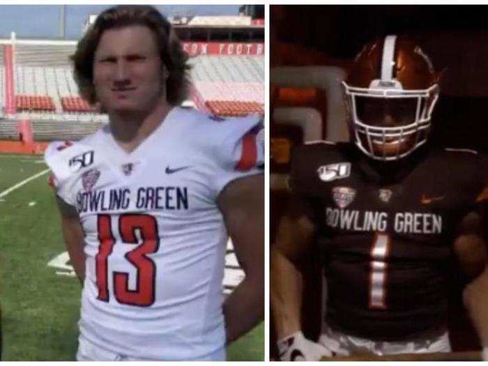 Bowling Green — New uniforms for the Falcons include a sans-serif font and diagonal stripes on the sleeves. The numbers on the white jersey have gone from brown to orange.