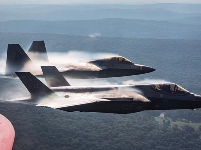 Two F-35s flew in tight formation with the Red Arrows. “Even more exhilarating was being able to complete this flypast knowing the Thunderbirds were just ahead of us and the F-22s and F-35s tucked in behind our aircraft," Pert said.