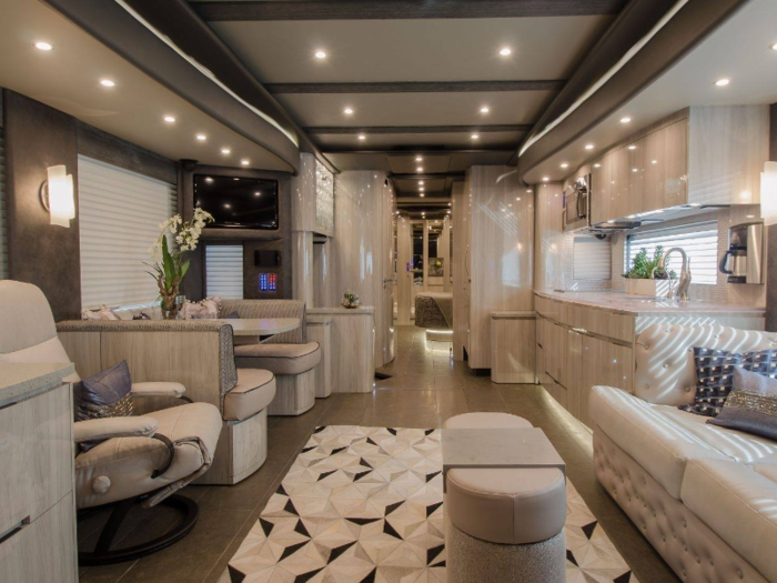 Some luxury RVs, like those from Oklahoma-based company Newell Coaches, even come with in-unit washer and dryers and multiple LED televisions. Newell Coaches