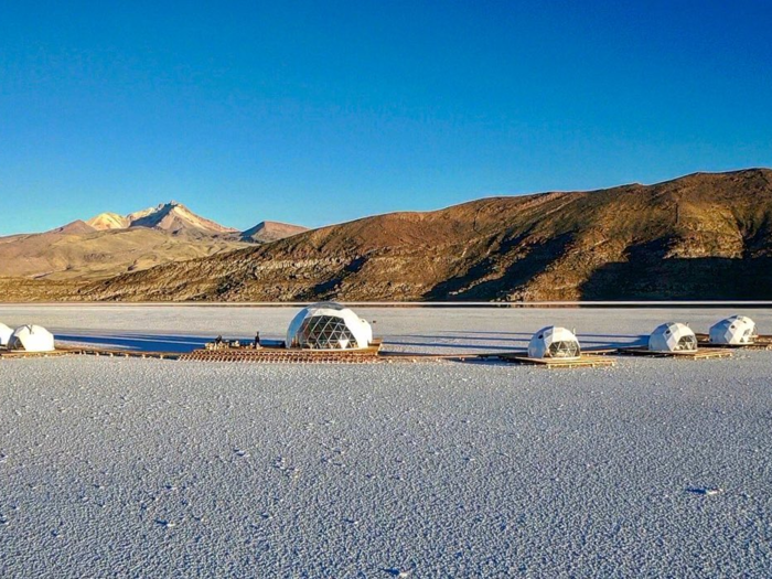 A luxury resort in Bolivia called Kachi Lodge is made up of several domed pods located 12,000 feet above sea level on the largest salt flat in the world.