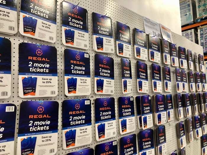 Near checkout, Costco was selling movie tickets to use at Regal theaters.