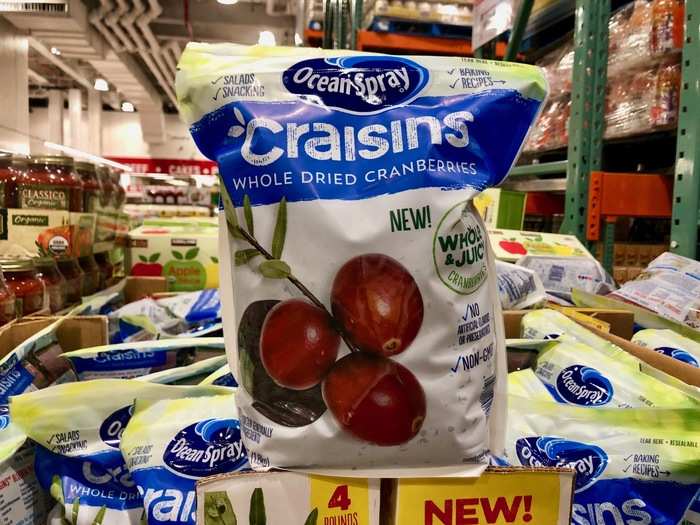 Even though there were a lot of Kirkland Signature products here, we also found a lot of name-brand products as well, like this four-pound bag of Craisins.