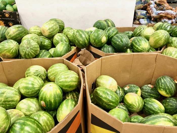 The watermelons here cost about the same as those in Sam