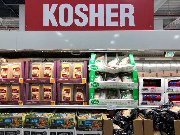 Near the meat section, Costco was advertising a huge selection of kosher meats, cheeses, side dishes, and baked goods. If there were kosher options at Sam