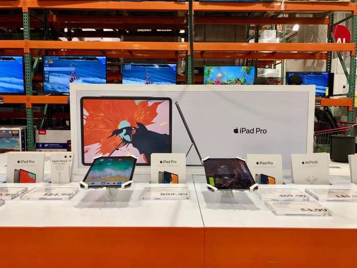 There was a similarly large electronics display that included televisions, phones, and Apple products.