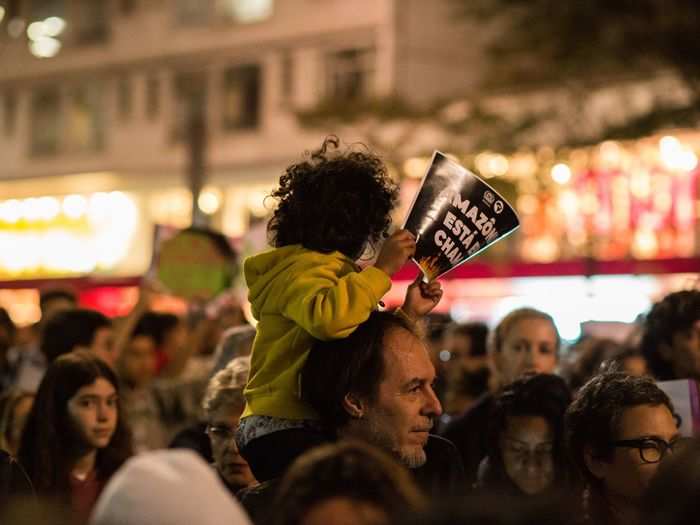 Many kids attended the protest with their parents.