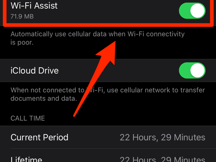 Scroll down to Wi-Fi Assist and toggle the switch.