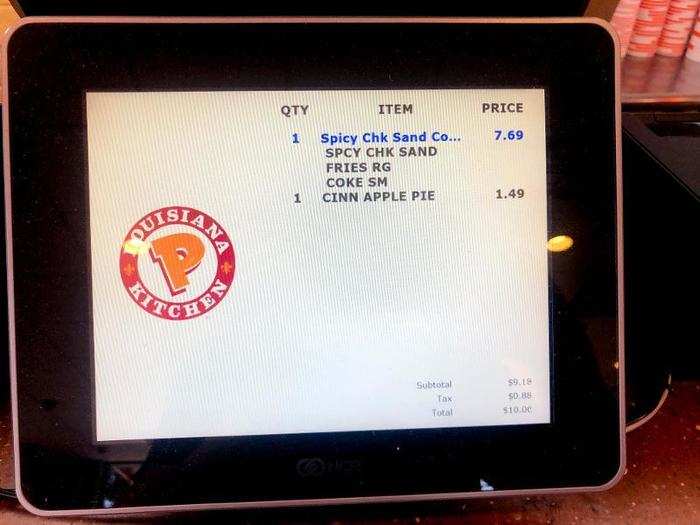 Finally reaching the register, I decided to try a Popeyes version of the meal I know best from Chick-fil-A. I ordered the new chicken sandwich (the spicy version, of course) meal, which included Cajun fries and a soda. How are the deserts? Let’s find out. I added a pecan pie. I wanted apple, but they were sold out.