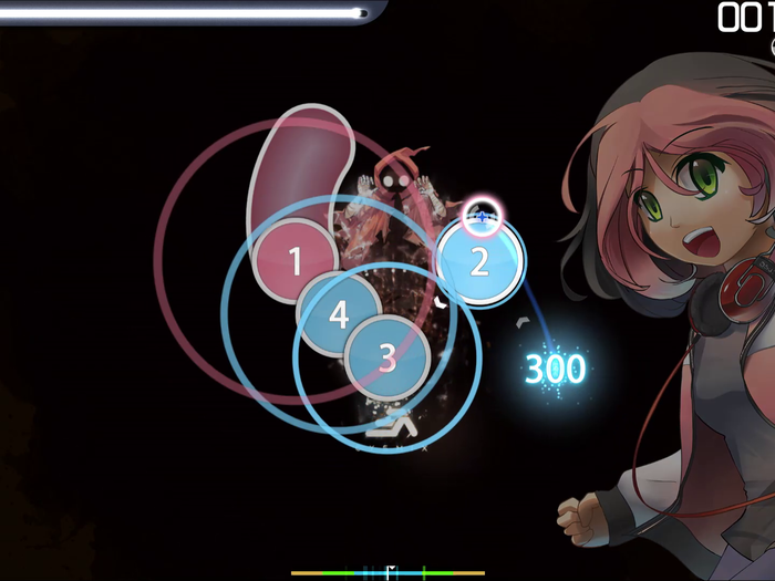 Playing "Osu!" is straightforward. Simply follow the numbers and click the circles to the beat of the music, and hold the trails with your mouse. If you miss too many, the song will stop and you