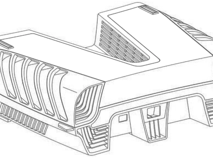 This view shows how the patent design features empty space and an angular v-shaped form.