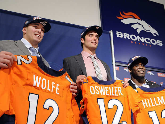 The Broncos took Brock Osweiler in the second round with the 57th pick to be the heir to Peyton Manning.