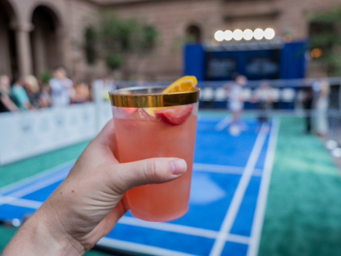 I got a glass of the rosé sangria, which came in a plastic cup that looked fancy because of its golden rim.