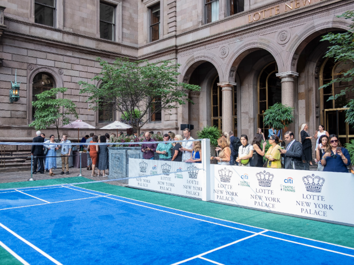 A badminton court was set up in the center of the hotel