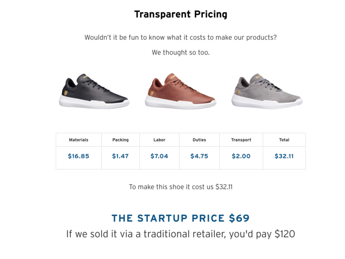 K-Swiss even offers a breakdown of how much it costs to make one of these shoes, in what it calls "Transparent Pricing."