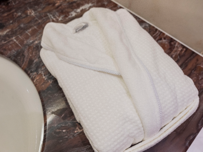 Next to the tub was a plush bathrobe that I ended up wearing for the entirety of my time in the suite.