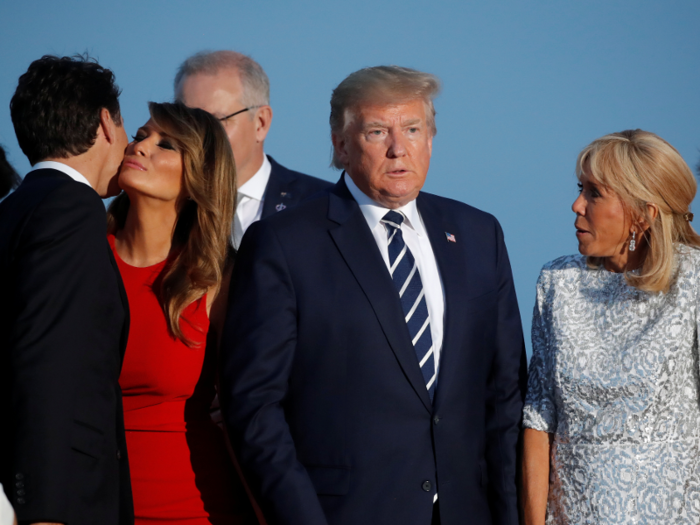 Melania Trump shared a brief kiss hello with Canadian Prime Minister Justin Trudeau.