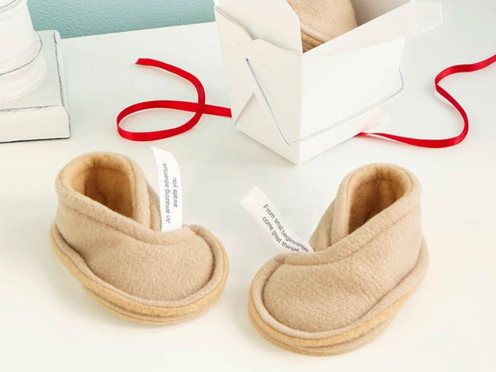 Fleece fortune cookies that are actually baby booties