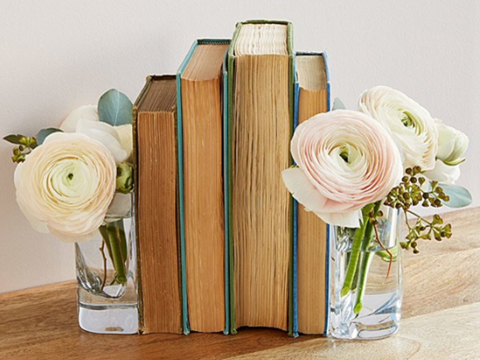 Bookends that also function as flower vases