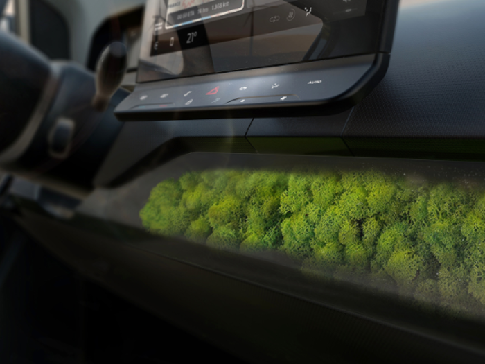 The island moss in the dashboard is part of the breSono air filtration system. The automaker claims it filters up to 20% of particulate matter out of the air while regulating the temperature and humidity.