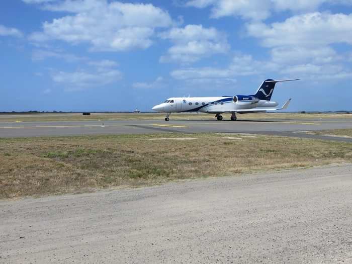 The G-IV is used to fly "high, fast, and far" above and around a storm. It has a 4,000 nautical mile range and a maximum cruising altitude of 45,000 feet.