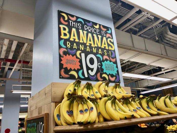 These bananas were also super cheap, but it was the eye-popping sign that caught our eyes — and made us chuckle a bit as well.