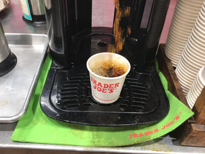 At the counter, freshly brewed Trader Joe