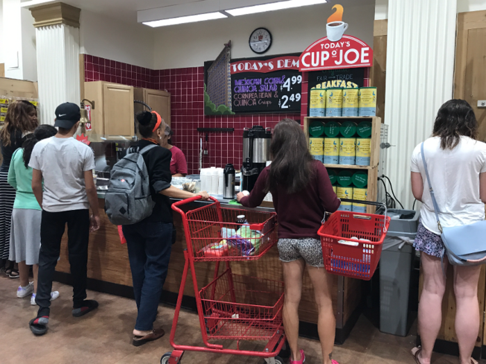 The store was also lacking a Whole Foods-style buffet where customers could prepare hot or cold meals. But I did find this adorable café in the back of the store selling healthy salads and other snacks.