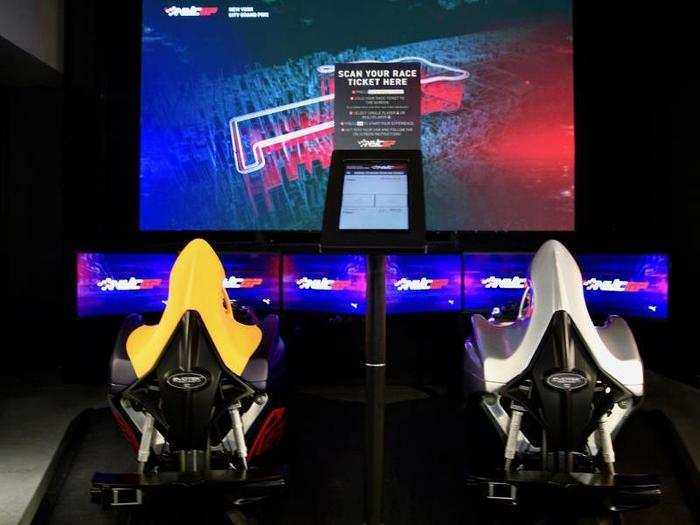 Our first interactive stop featured this car-racing simulator where shoppers could "race" professional-grade F1 simulator cars through the streets of New York at a course that starts and finishes in the Puma flagship store.