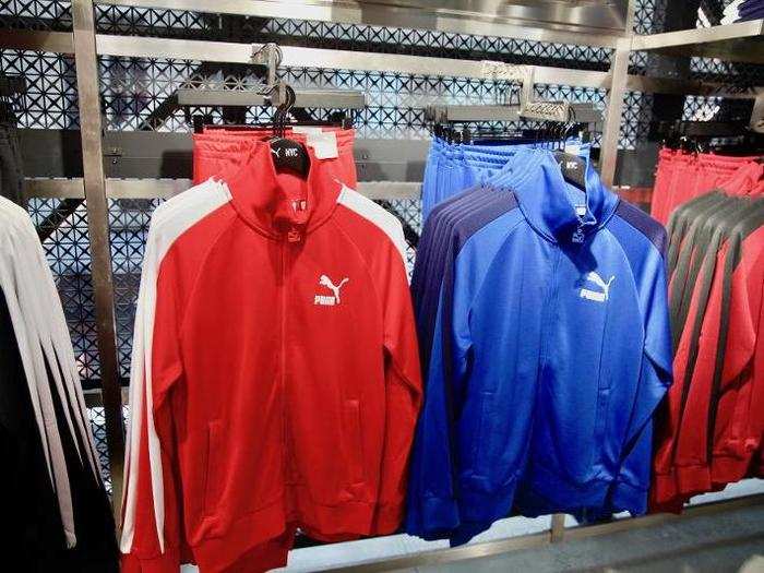 There were sections for soccer, golf, motorsports, and basketball. But we started in a general area with classic Puma merchandise, like these zip-up jackets.