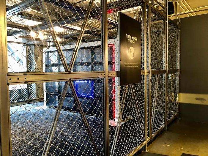 Adidas had a caged area for customers to test the way they kick a soccer ball, which was a great immersive feature that elevated our browsing experience.