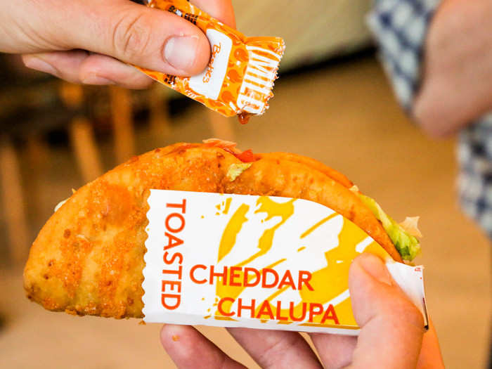 Each of us grabbed our preferred sauces and slathered them onto our chalupas.