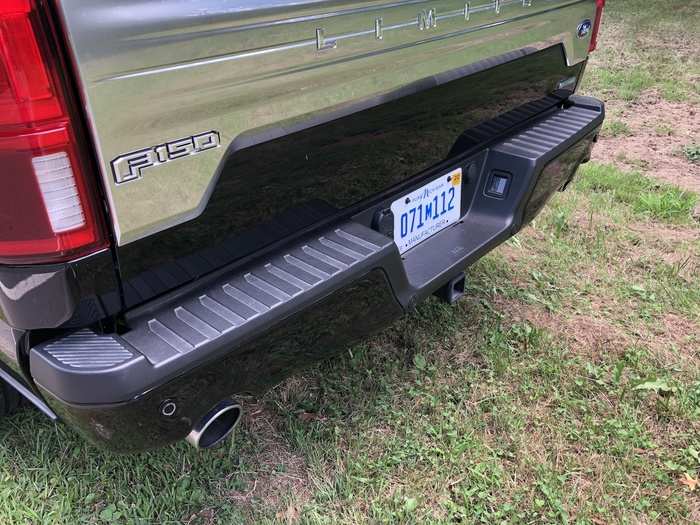 The step bumper provides access to the bed with the tailgate closed.