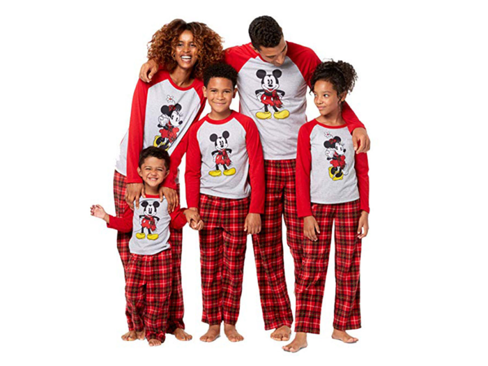 A pair of holiday pajamas for the whole family