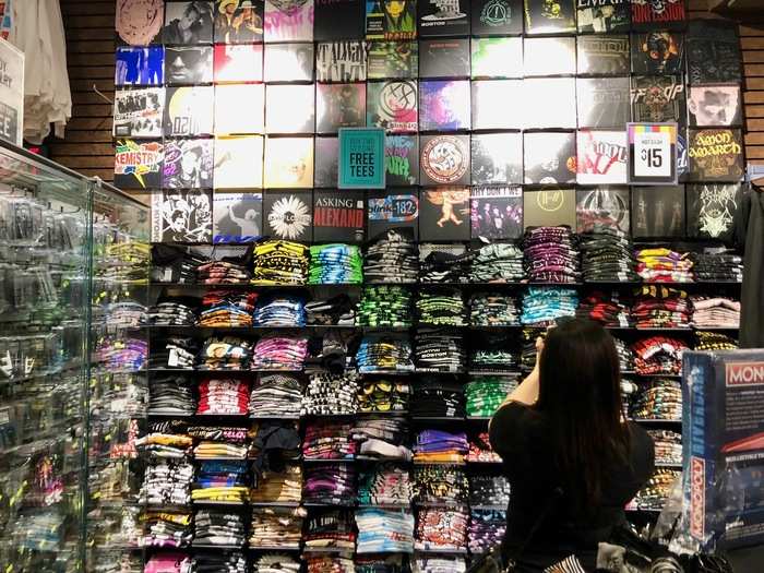 We found two huge walls of T-shirts in the store that represented different fandoms in television and music. "Our wall of music tees is iconic and a staple in all stores," Vranes told us.