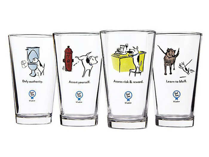 A set of tumblers with the best advice from bad dogs