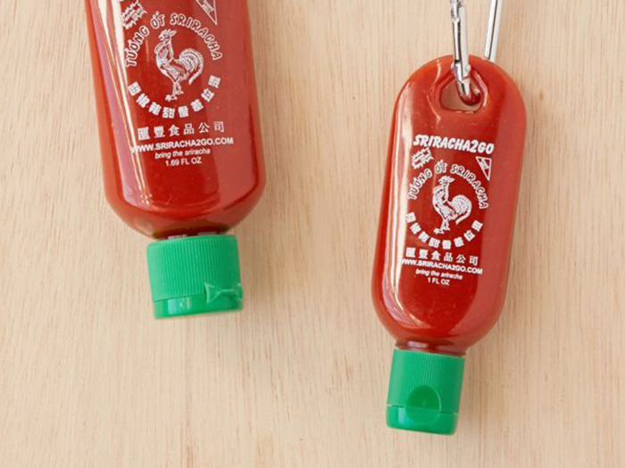 A to-go sriracha sauce keychain for the hot sauce fiend