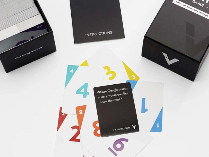 A card game that has you anonymously answer the question "who