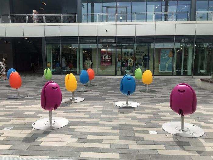 Once we reached daylight again (whew) we stumbled across what appeared to be an interesting art installation, before discovering these "tulips" also double as seats.