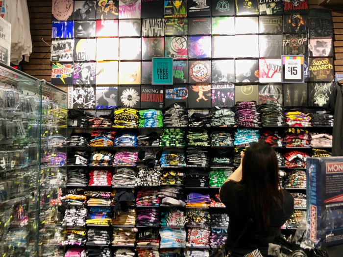 Sure enough, we found more than one iconic t-shirt wall when we went to visit a Hot Topic in Queens, New York.