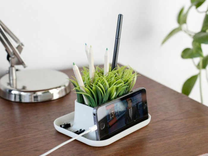 A faux plant desk organizer for much needed greenery and tidiness