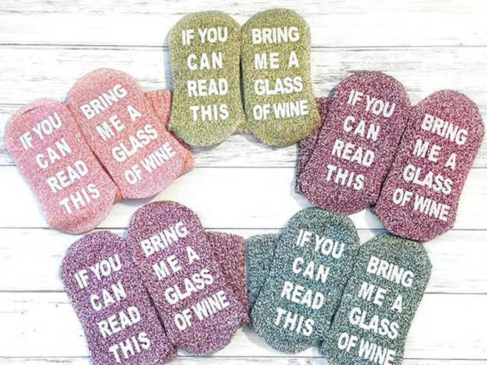 A pair of cozy socks for wine lovers