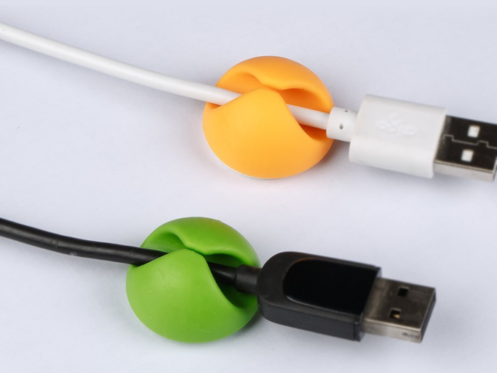 Desk cable clips that keep cords neat and organized