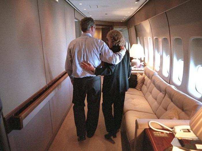 Bush and White House counsel Harriet Miers aboard Air Force One.