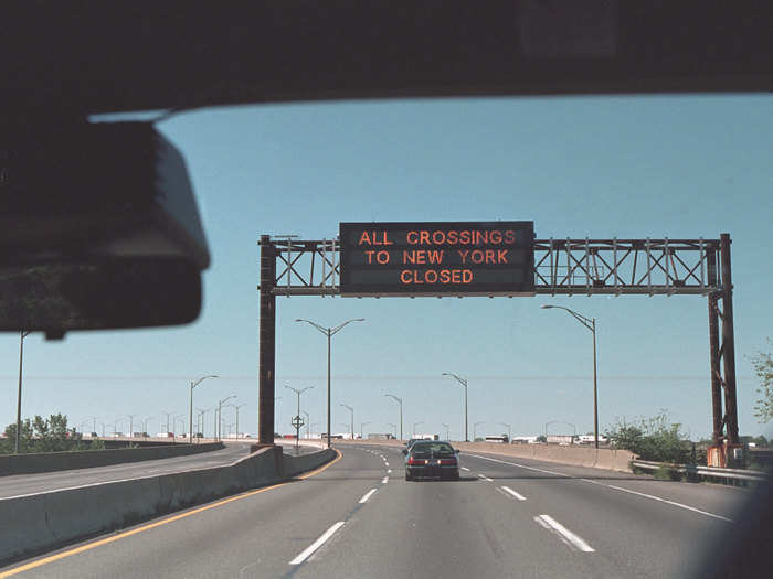 A highway sign on Tuesday, September 11, 2001.