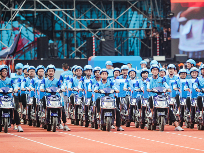 The event began with a parade of employees from Alibaba