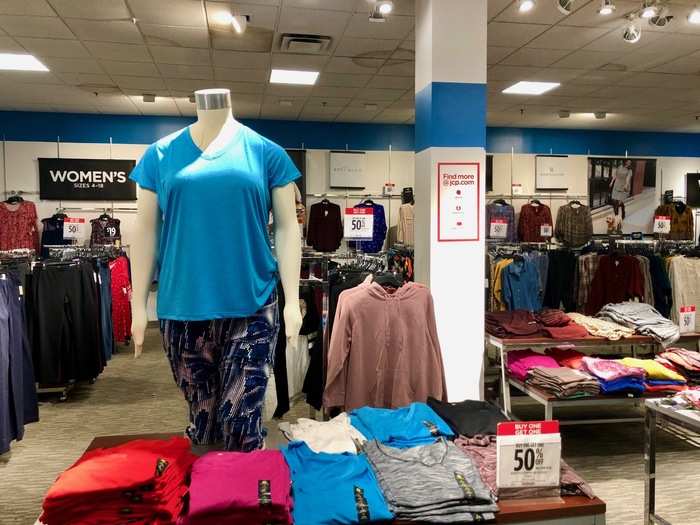 Interestingly, we found a well-stocked plus-size section at JCPenney, complete with mannequins that were modeling the offerings.